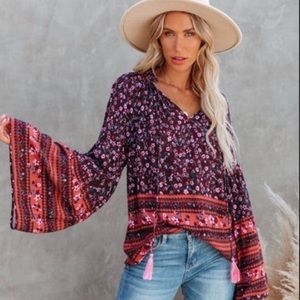 Boho flowy bell sleeve top